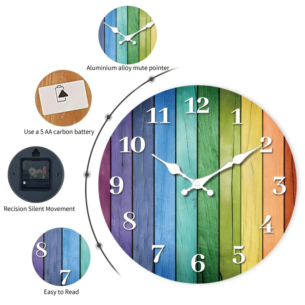 XMSJ Stylish Creative Rainbow Wooden Veneer Wall Clock