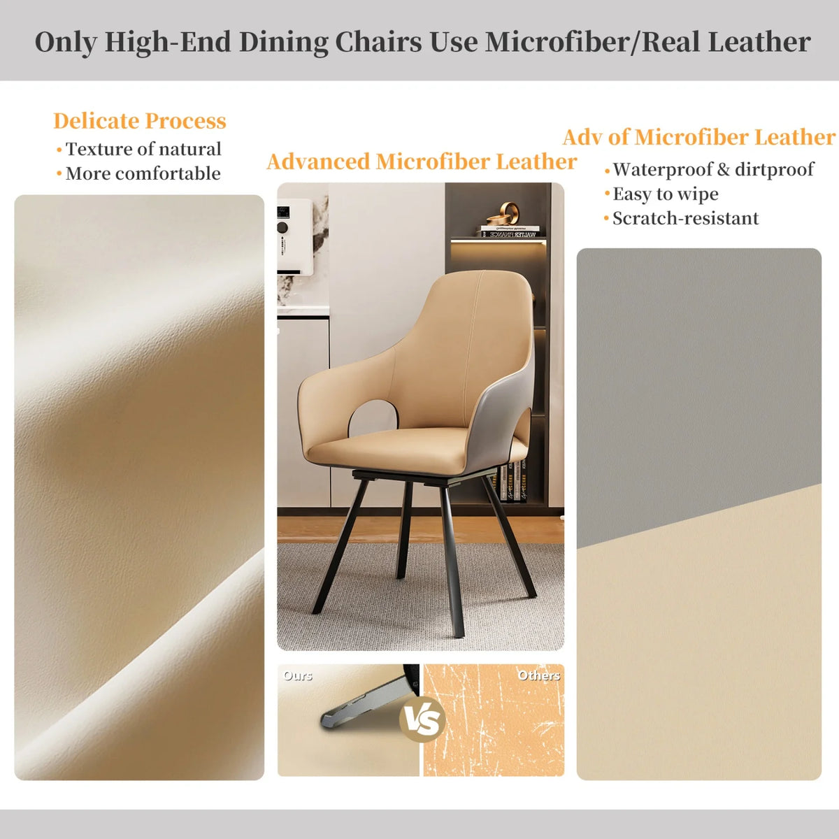 Modern Swivel Dining Chairs With High Backrest And Steel Frame