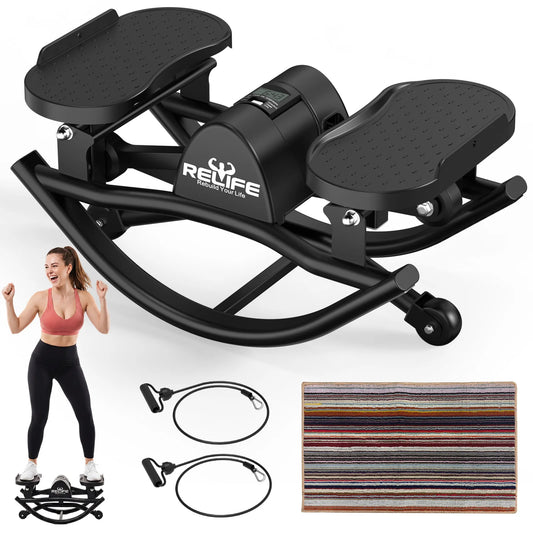 3D Lateral Rocking Stepper With Resistance Bands For Home Fitness