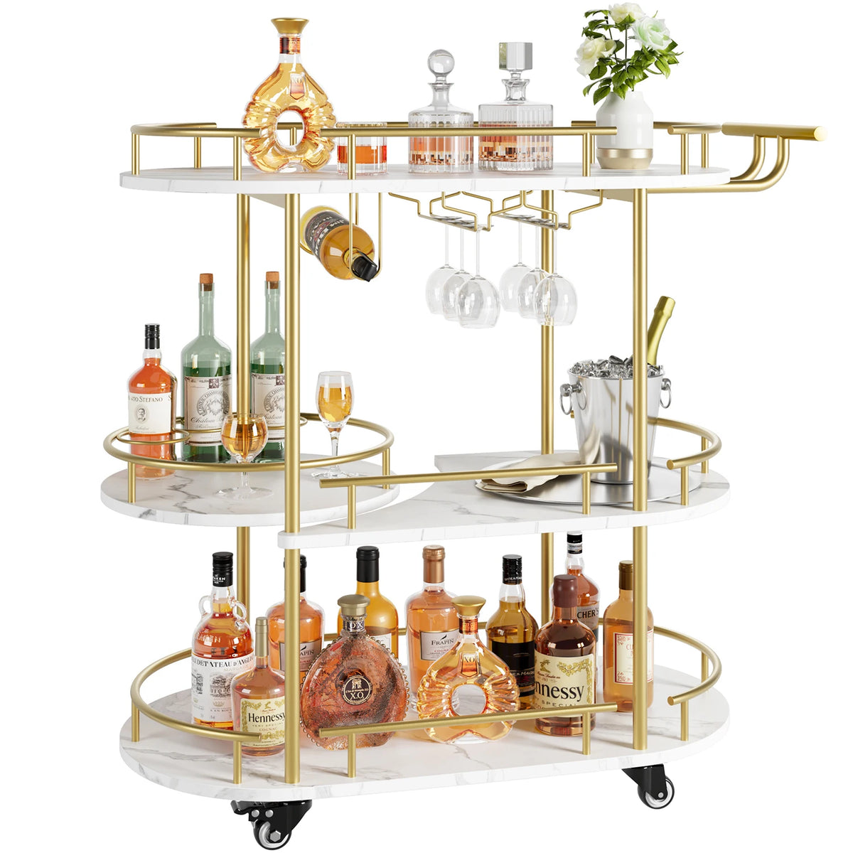 Twister.CK Mobile Bar Cart With Four-Tier Shelves And Wine Rack