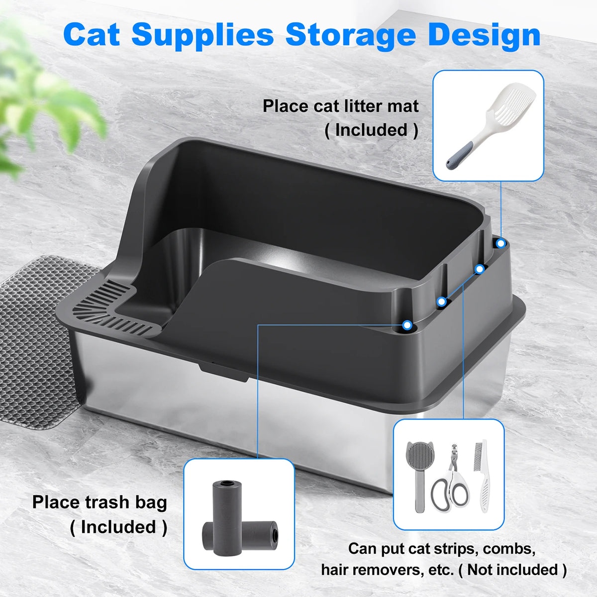 Stainless Steel Cat Litter Box With Splash-Proof Leak-Proof Design