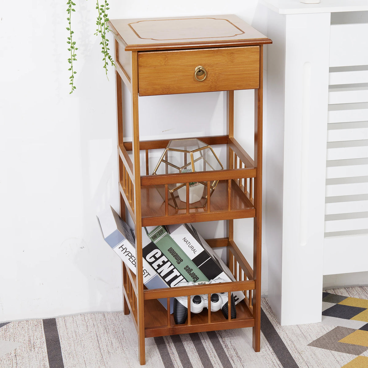 Luvodi Bamboo Bedside Table With Drawer And Storage Shelf