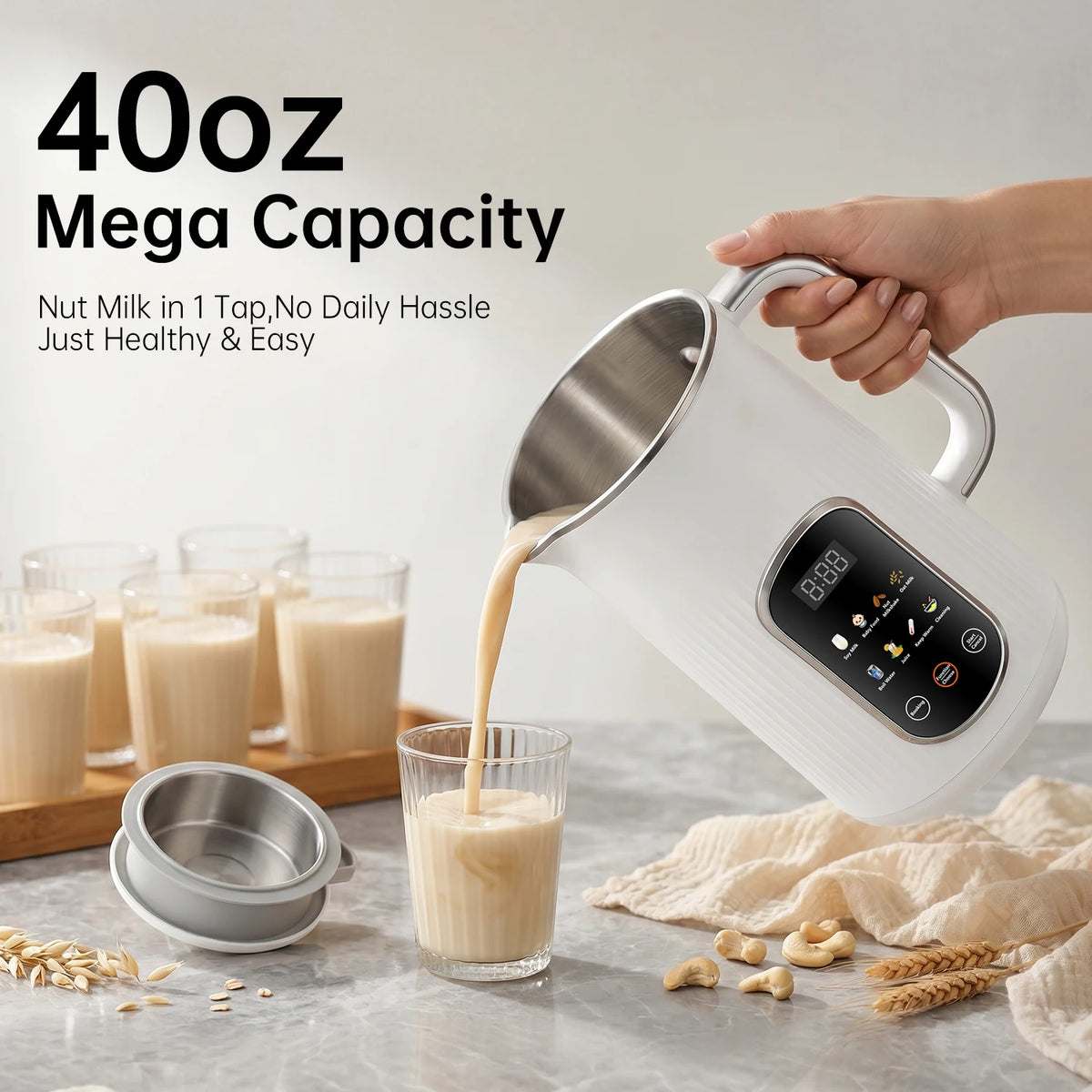 Stainless Steel 8in1 Nut Milk Maker With Self Cleaning