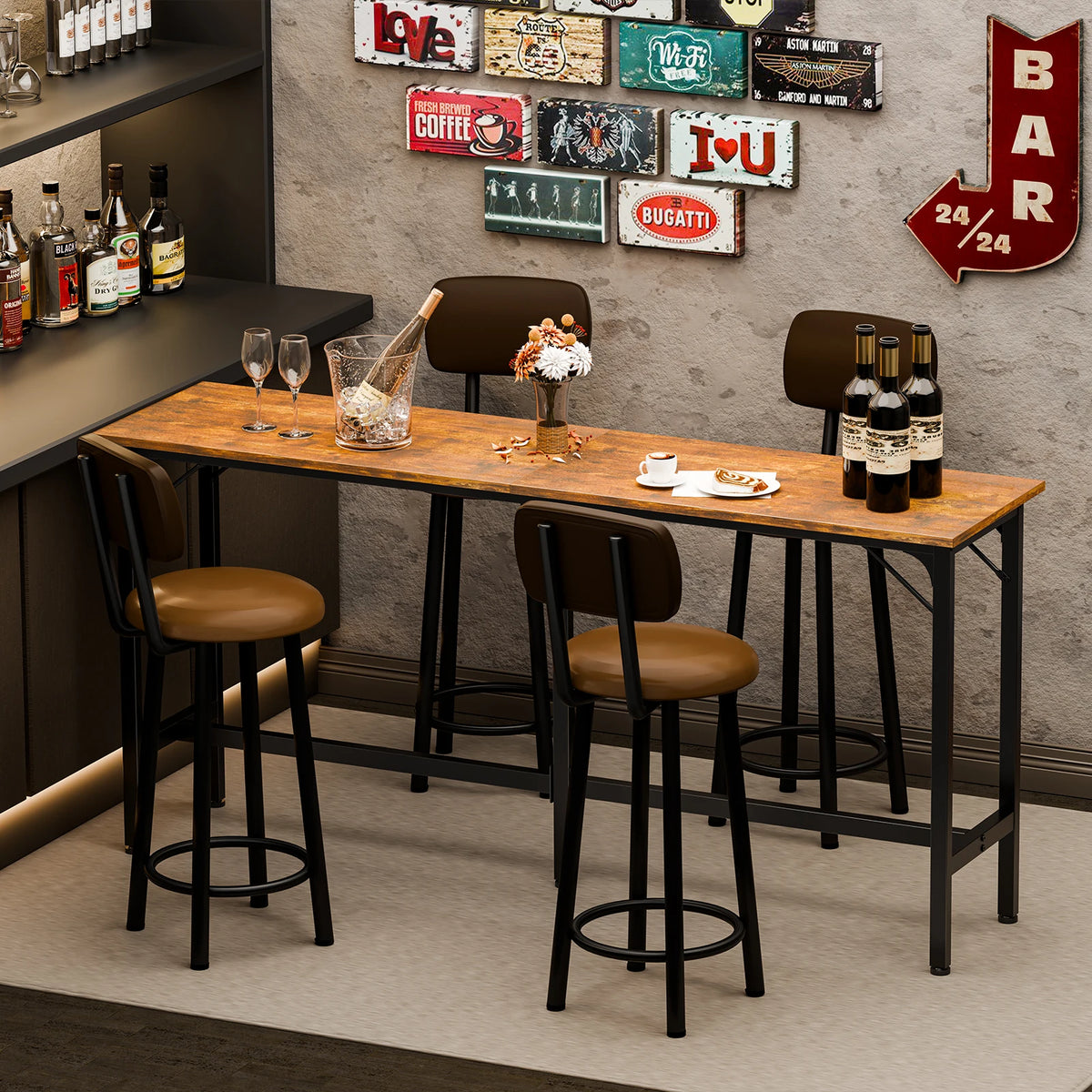 JHK Rectangular Counter Height Bar Table With Metal Frame