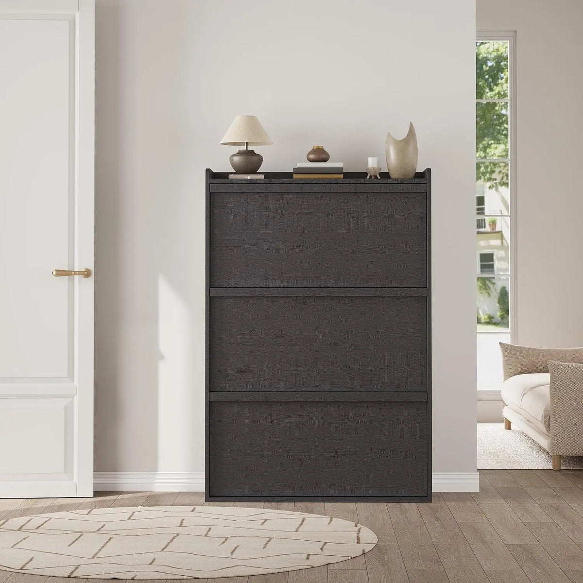HiMISS 3 Drawer Wooden Shoe Cabinet Freestanding Home Storage Organizer