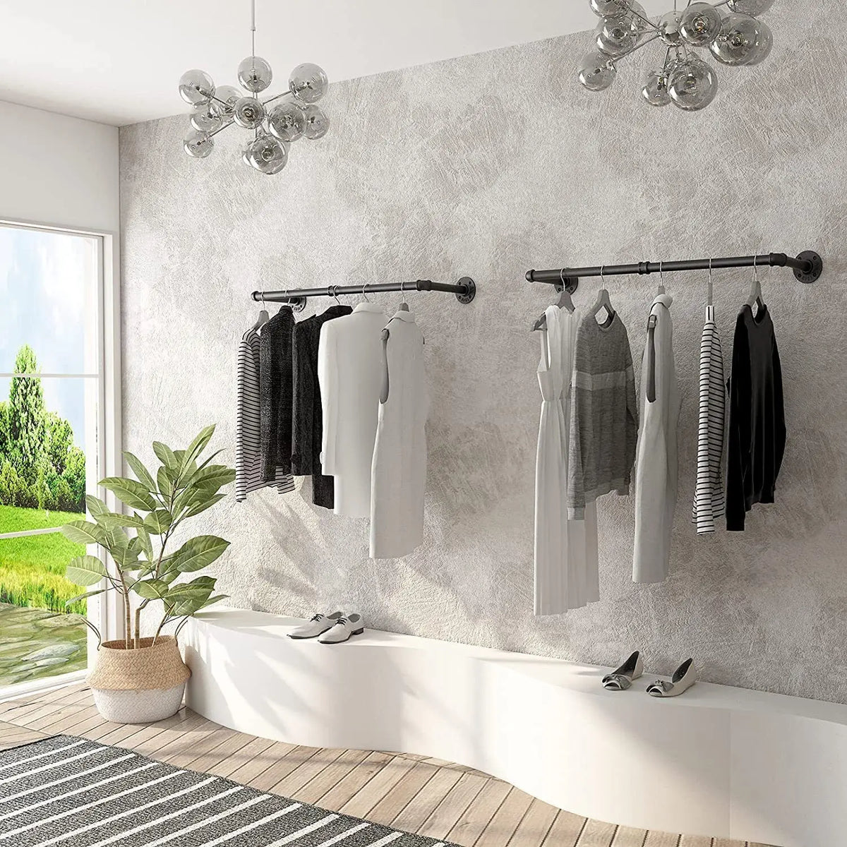 Wall Mounted Industrial Pipe Clothes Rail Rack Organizer