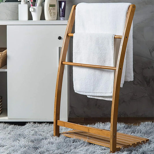 Bymaocar 3 Tier Bamboo Towel Rack Freestanding Bathroom Ladder Holder