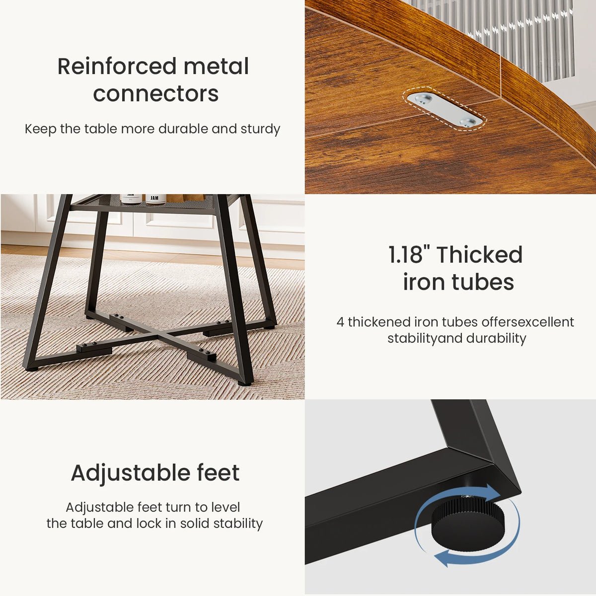 JHK Round Dining Table With Metal Pedestal And Storage Shelf