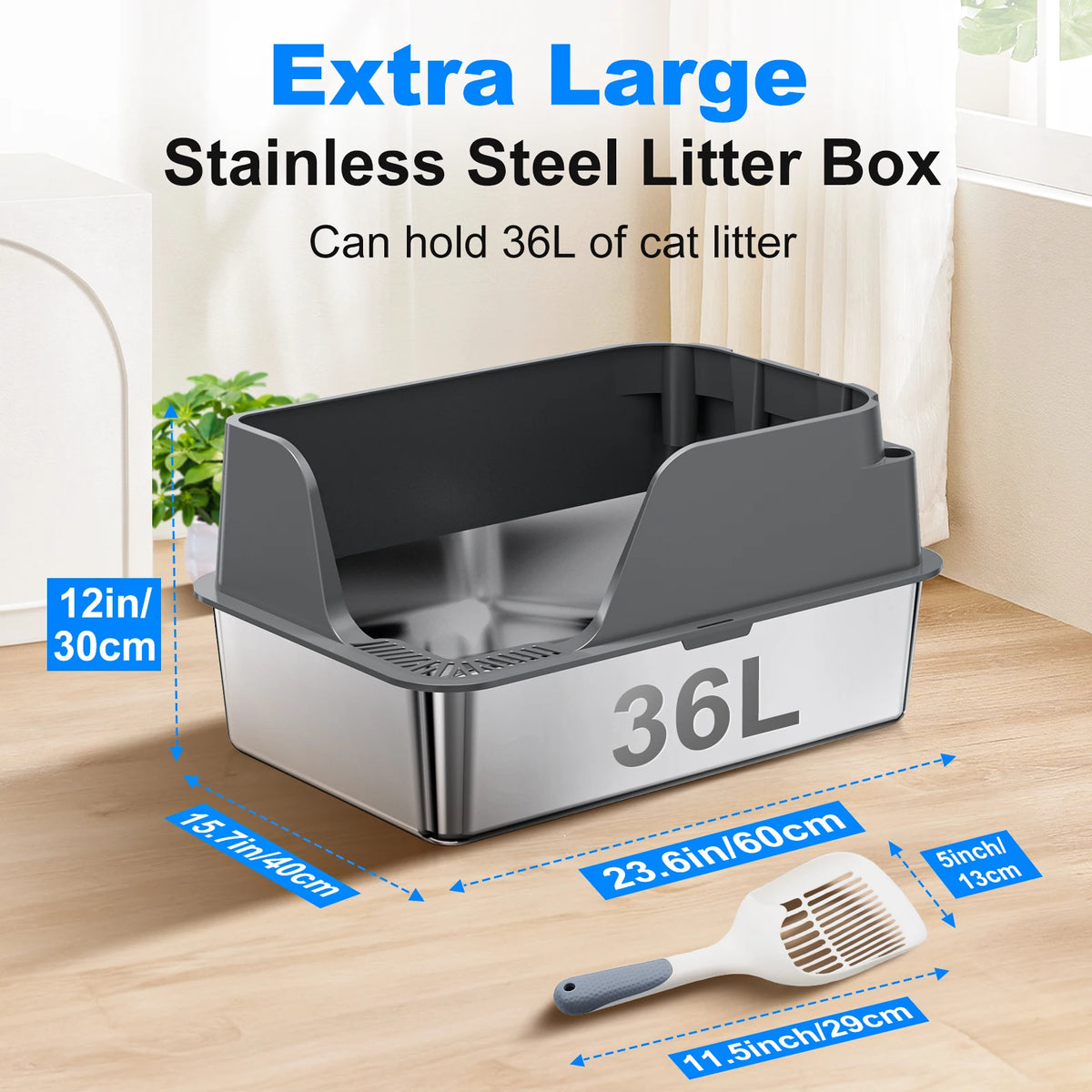 Stainless Steel Cat Litter Box With Splash-Proof Leak-Proof Design