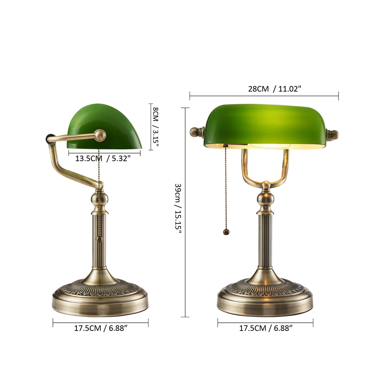 Glass Banker’s Desk Lamp With Zipper Switch Iron Body