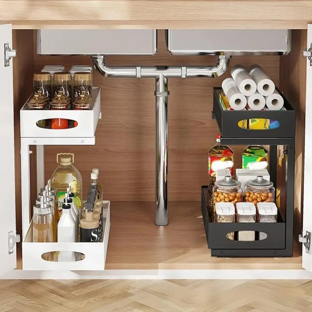 Garvee Dual Tier Under Sink Pull Out Adjustable Storage Rack