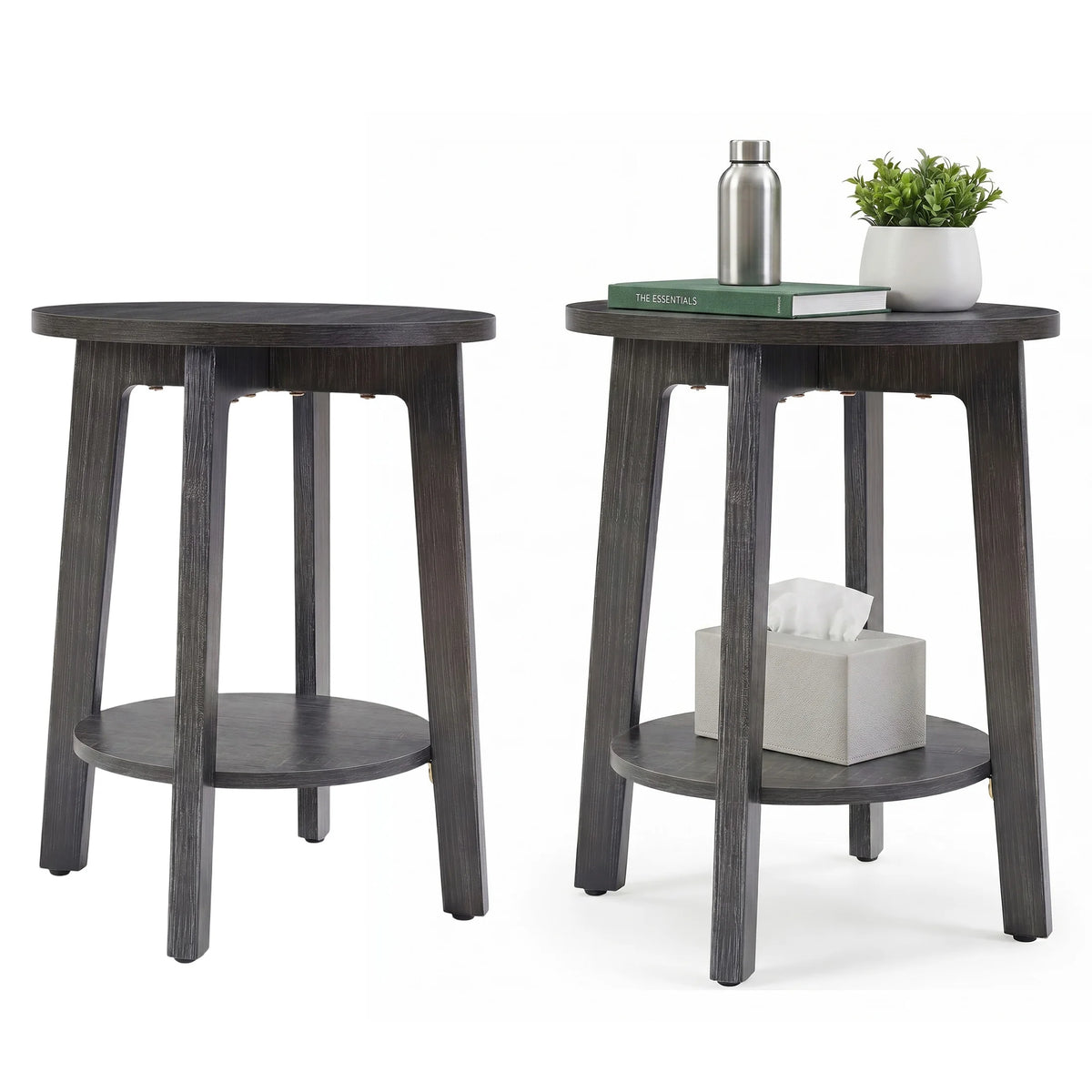 JHK Modern Two Tier Round Coffee Table With Storage Shelf