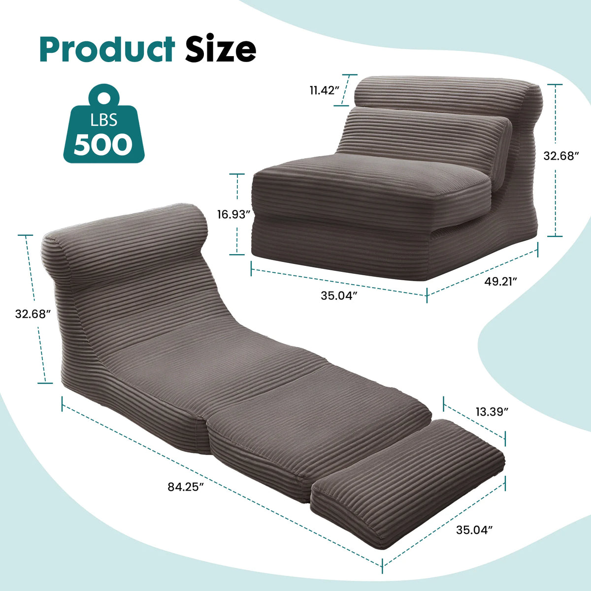 JHK Modern Ergonomic Folding Sofa Bed With Lumbar Support