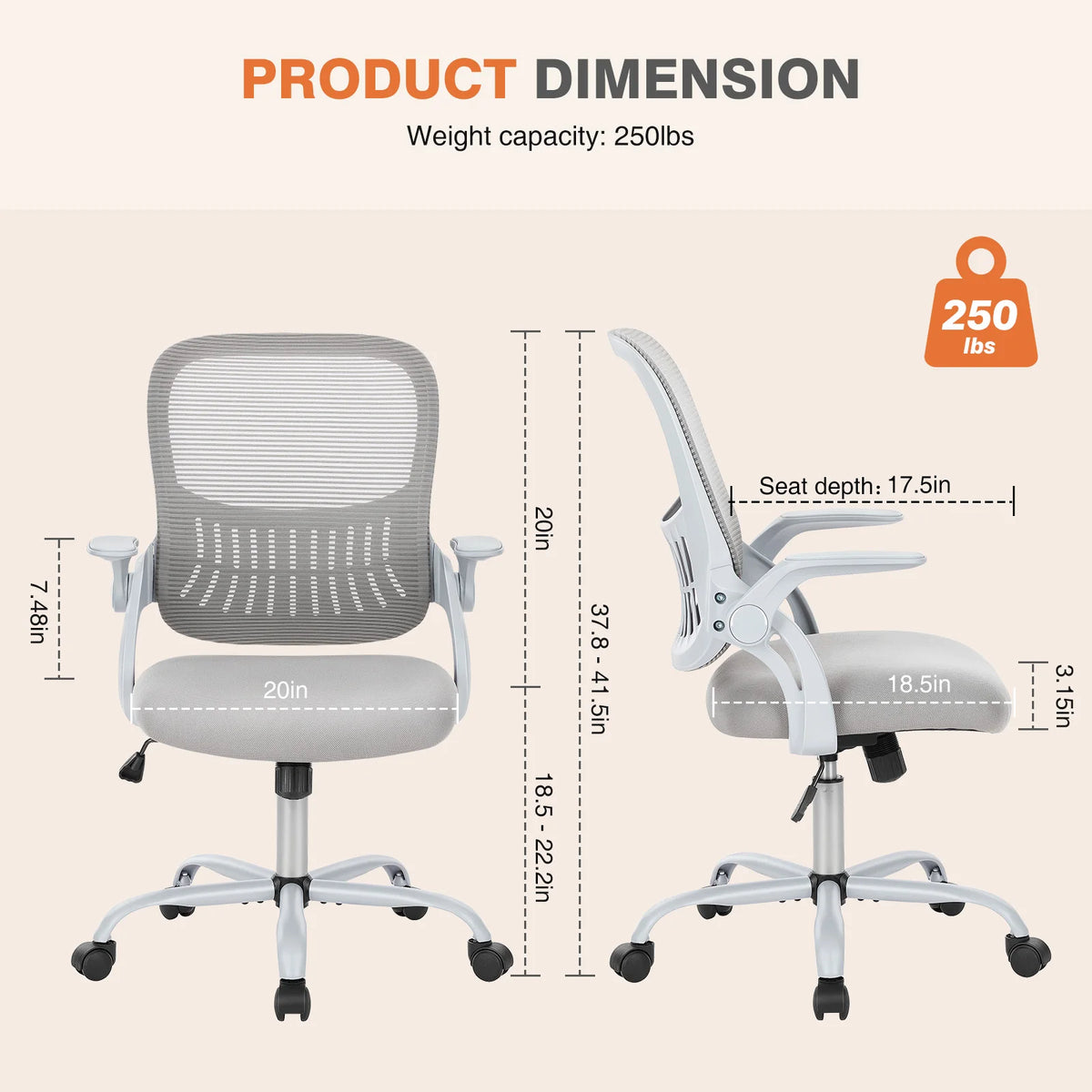 JHK Ergonomic Mesh Office Chair With Adjustable Height Rolling Wheels