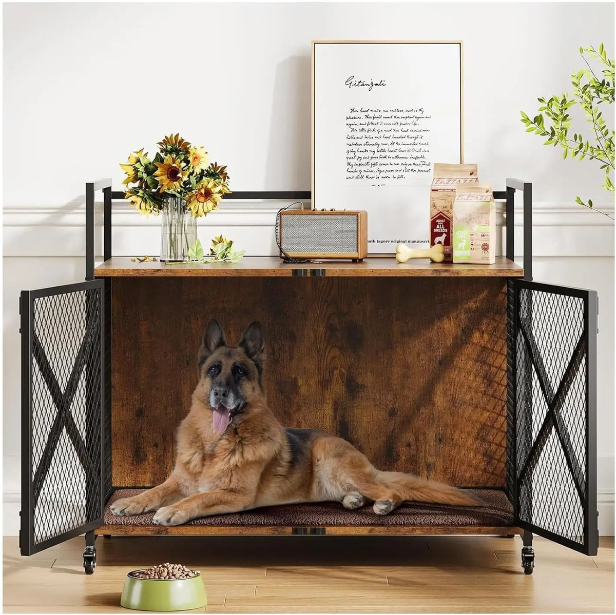 Garvee Heavy Duty Pet Crate With Wheels And Double Doors