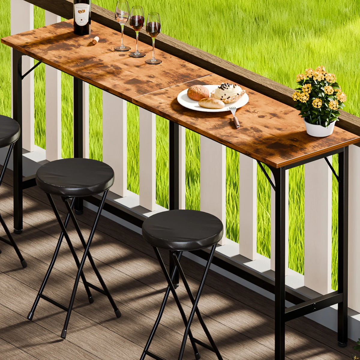 JHK Rectangular Counter Height Bar Table With Metal Frame