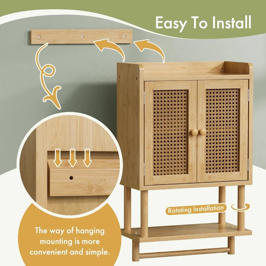 Xiuwo Bamboo Over Toilet Cabinet With Towel Bar For Bathroom