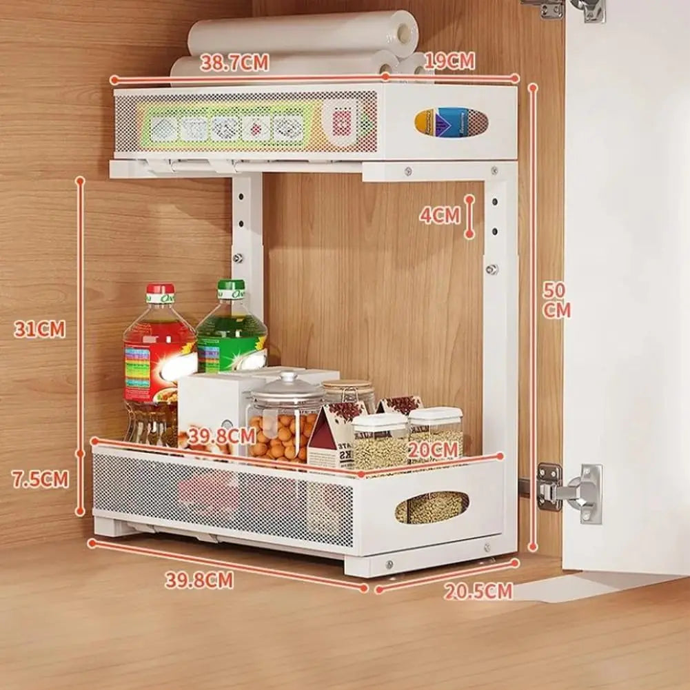 Garvee Dual Tier Under Sink Pull Out Adjustable Storage Rack