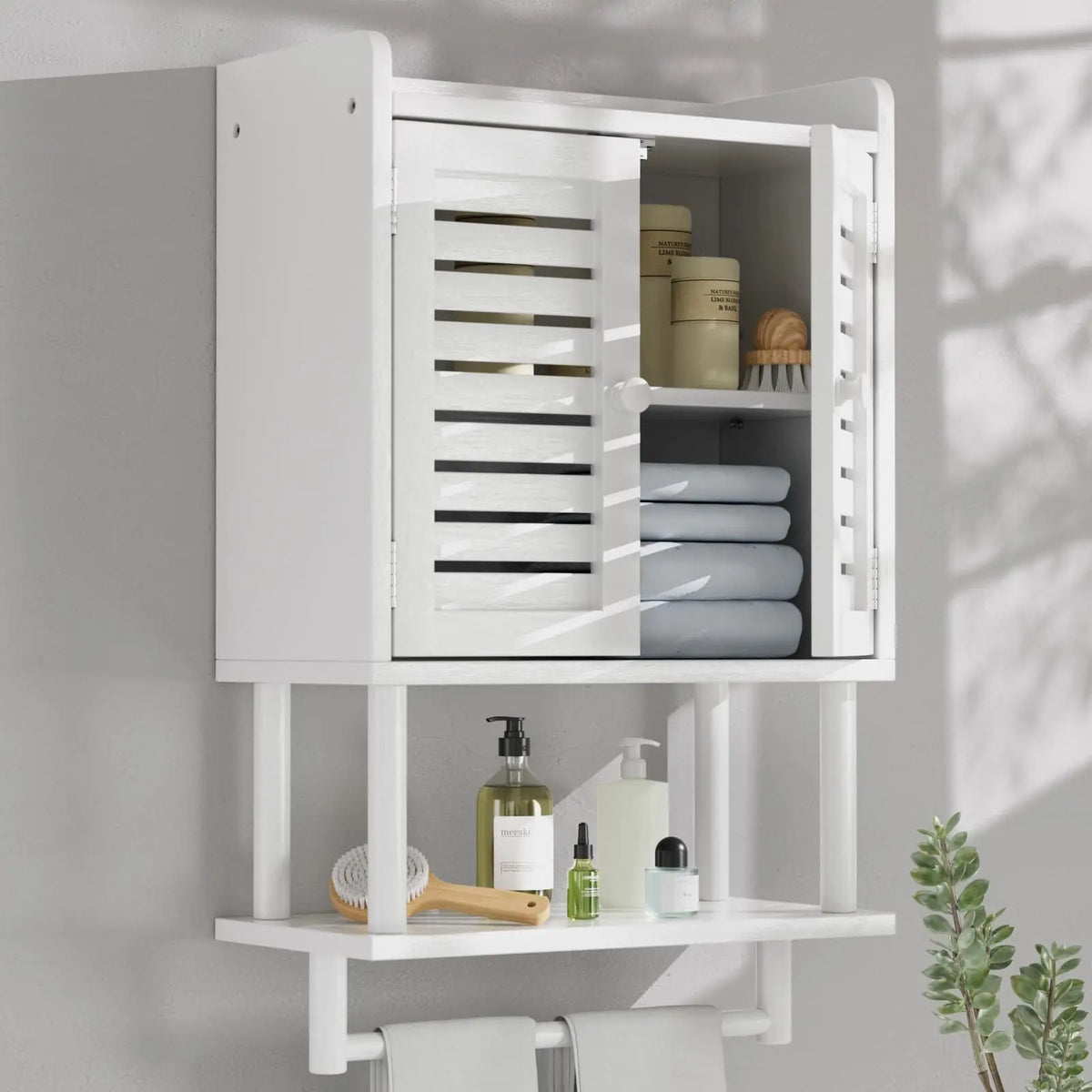 Xiuwo Bamboo Over Toilet Cabinet With Towel Bar For Bathroom