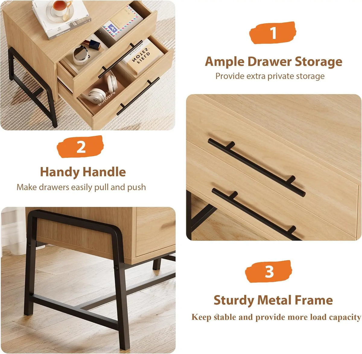 Studyset Farmhouse Nightstand With Wooden Drawers