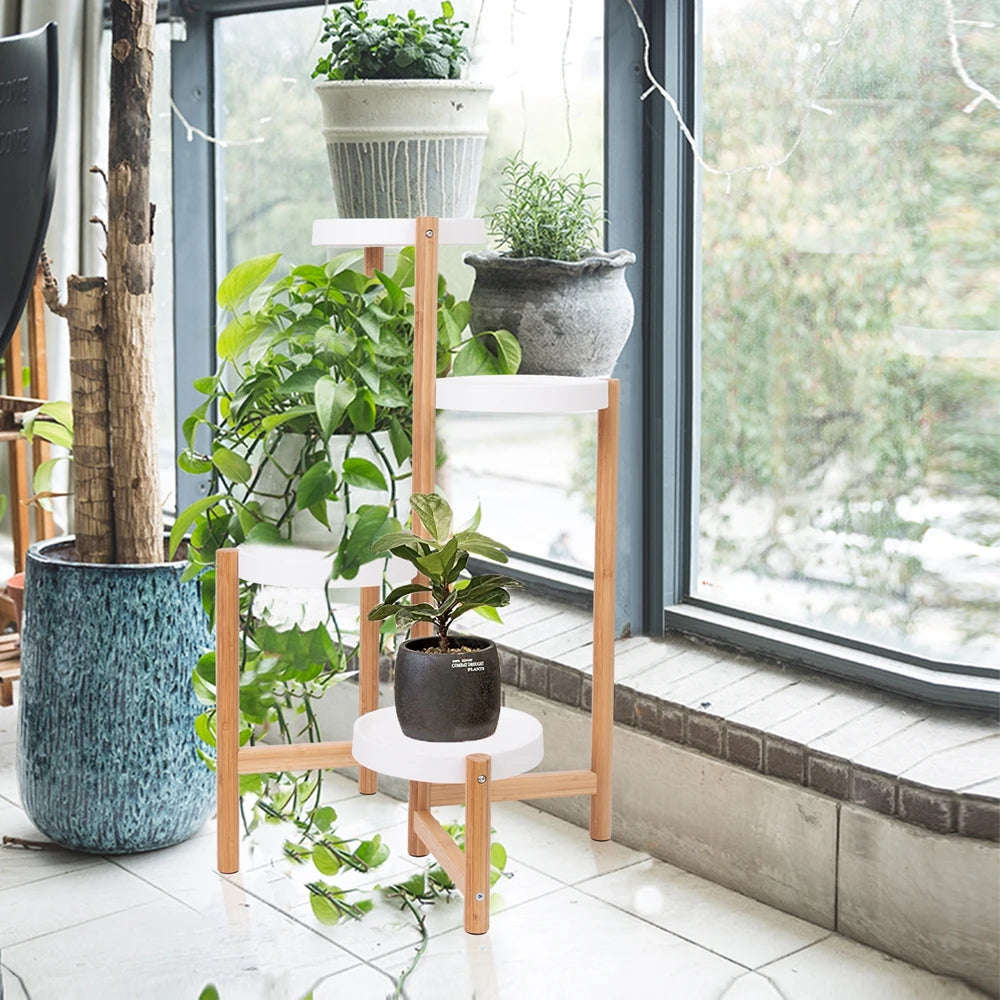 Wisfor 4-Tier Bamboo Plant Display Shelf Stand For Home Decor