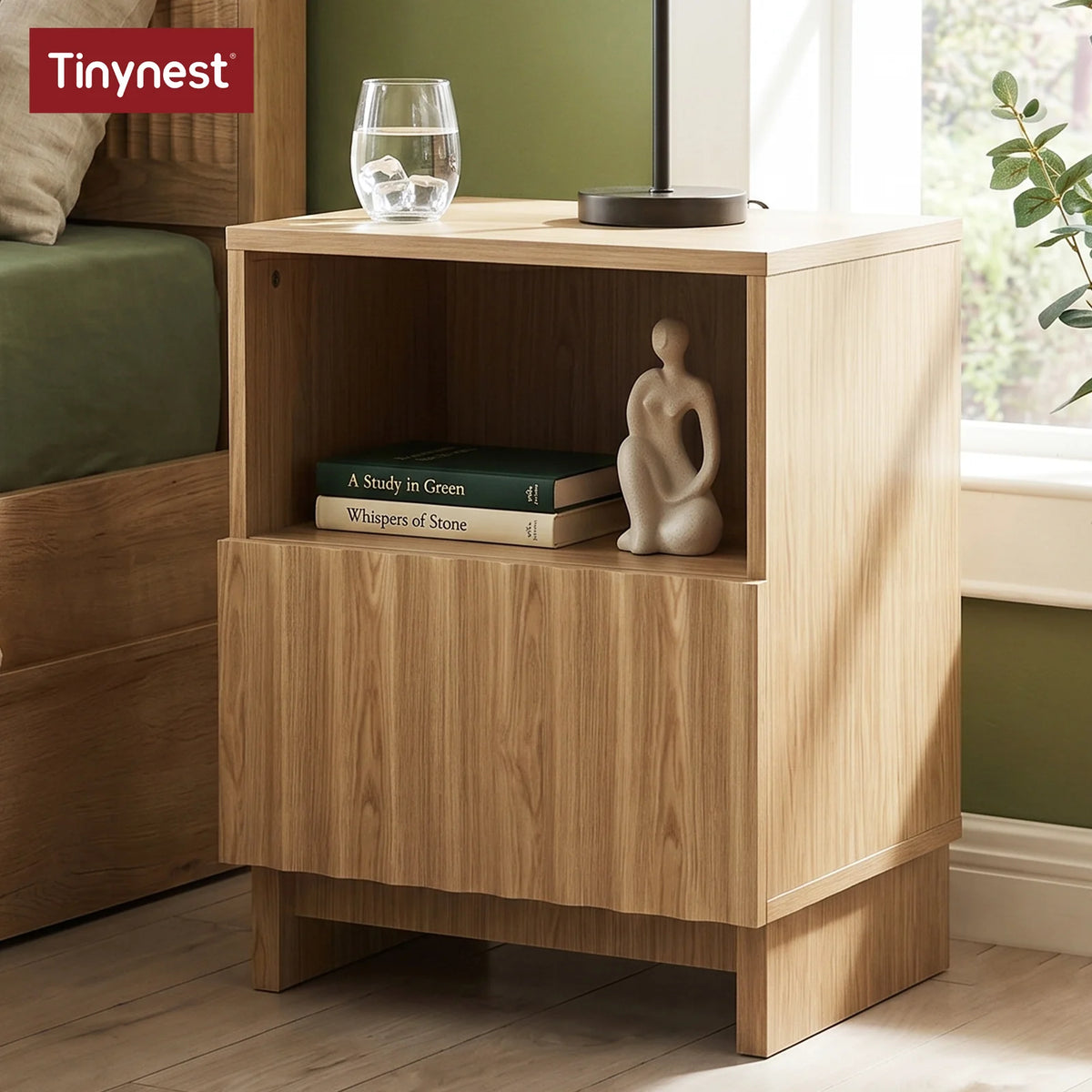 TinyNest Fluted Wood Nightstand With Storage Drawers