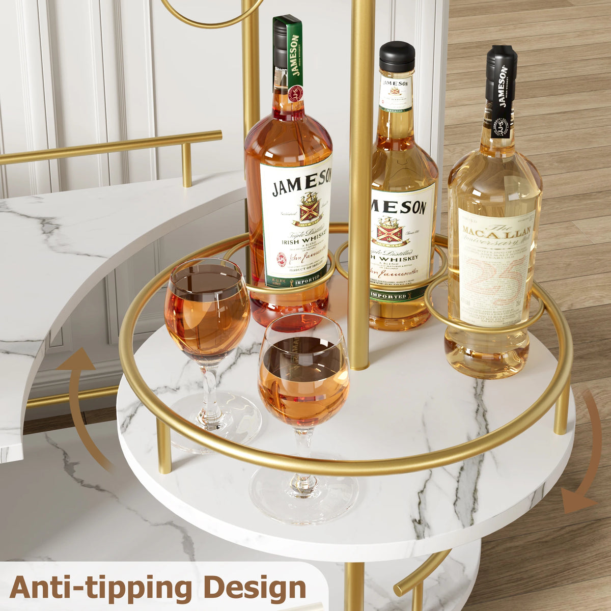 Twister.CK Mobile Bar Cart With Four-Tier Shelves And Wine Rack