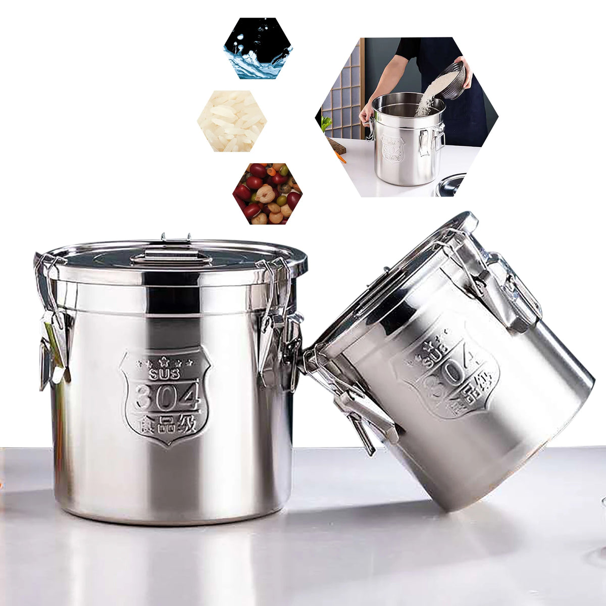 Stainless Steel Airtight Rice Storage Canister With Locking Clamp
