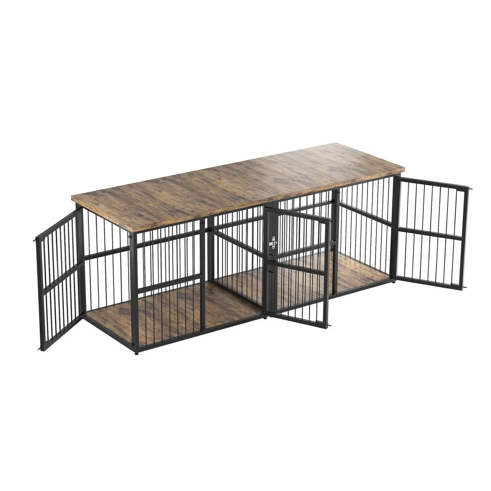 Double Wooden Dog Crate Furniture Cabinet With Divider And Storage