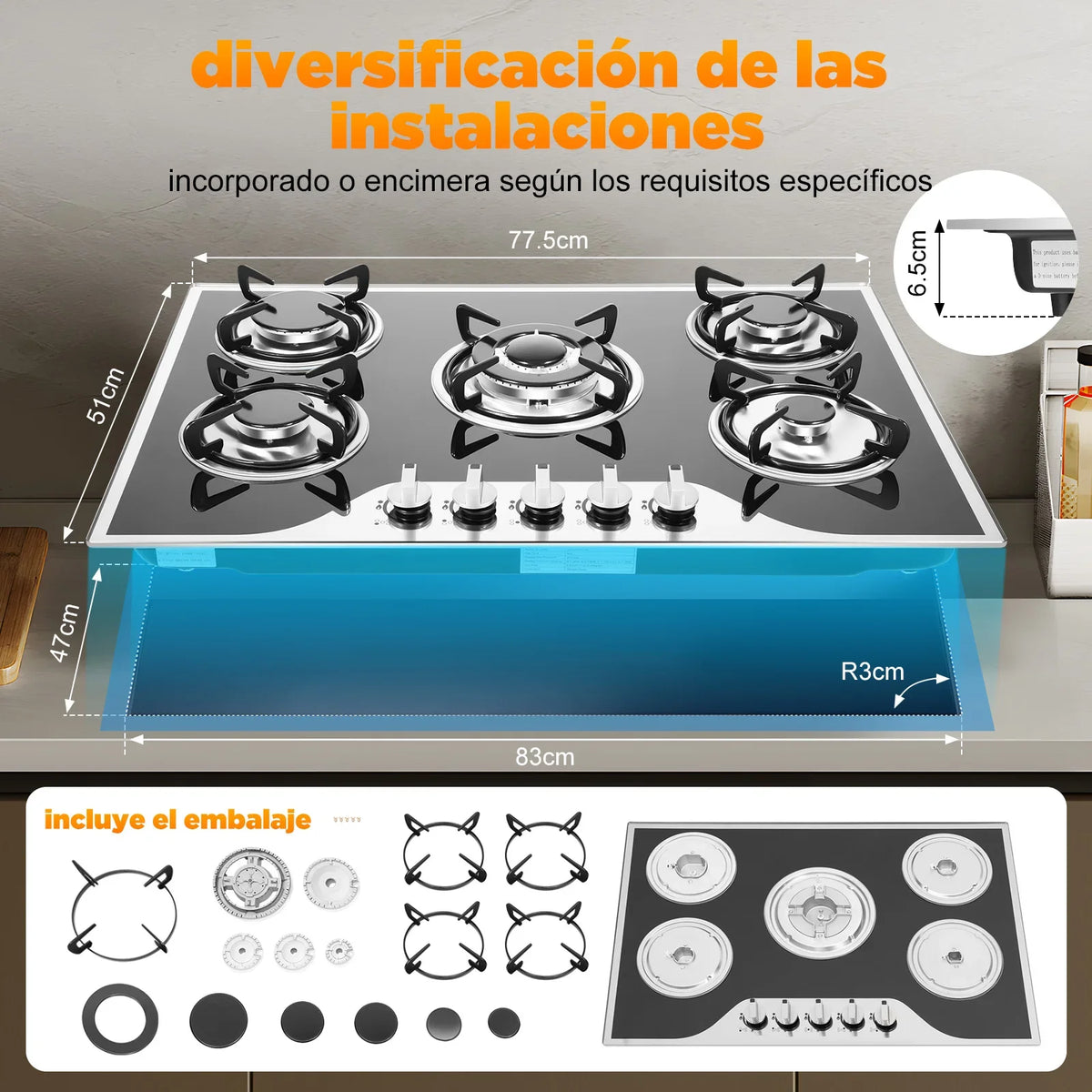 5 Burner Electronic Pulse Ignition Countertop Gas Stove
