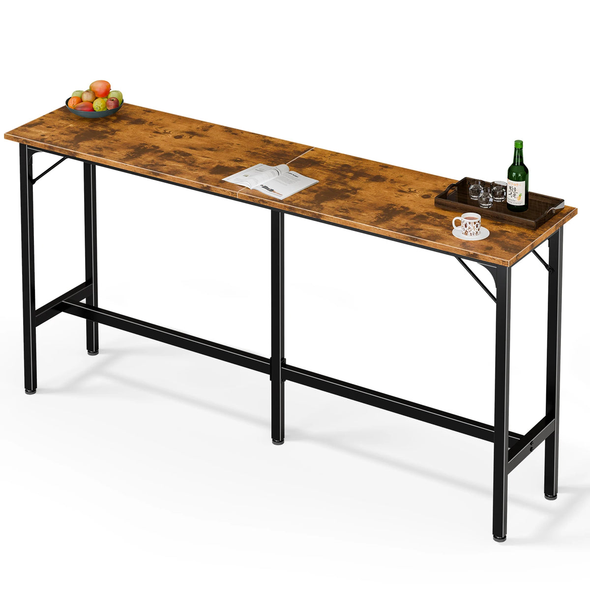 JHK Rectangular Counter Height Bar Table With Metal Frame