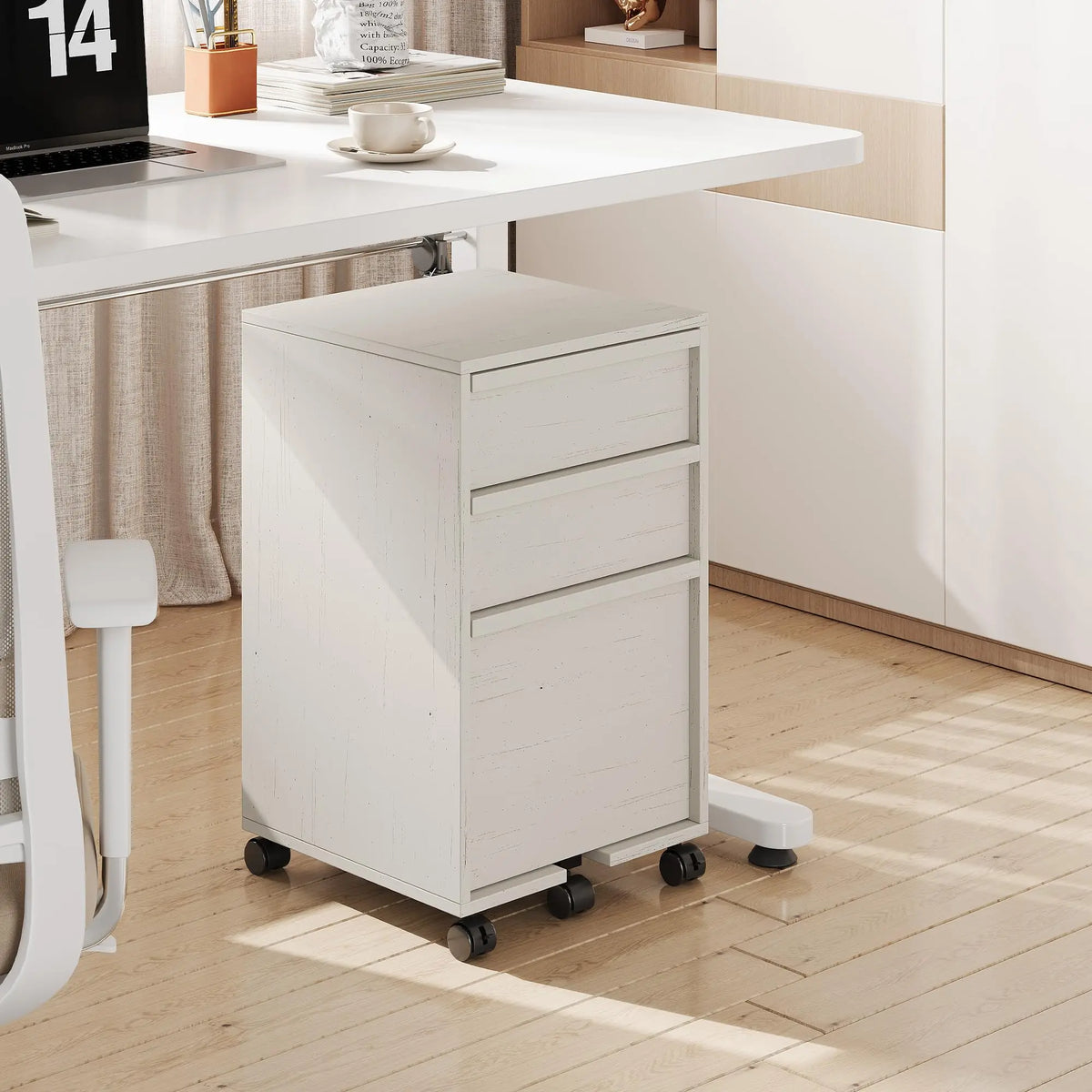 HiMISS Mobile Rolling 3 Drawers Wood Locking Office Filing Cabinet