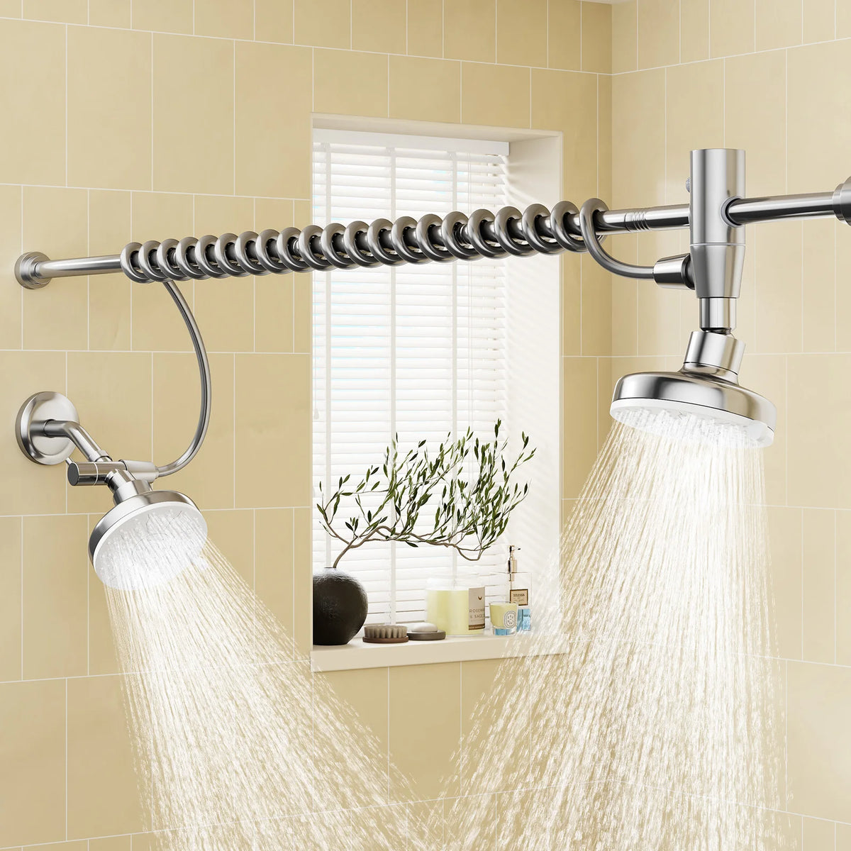 Dual Wall Mounted Stainless Steel Shower Head With Adjustable Slider