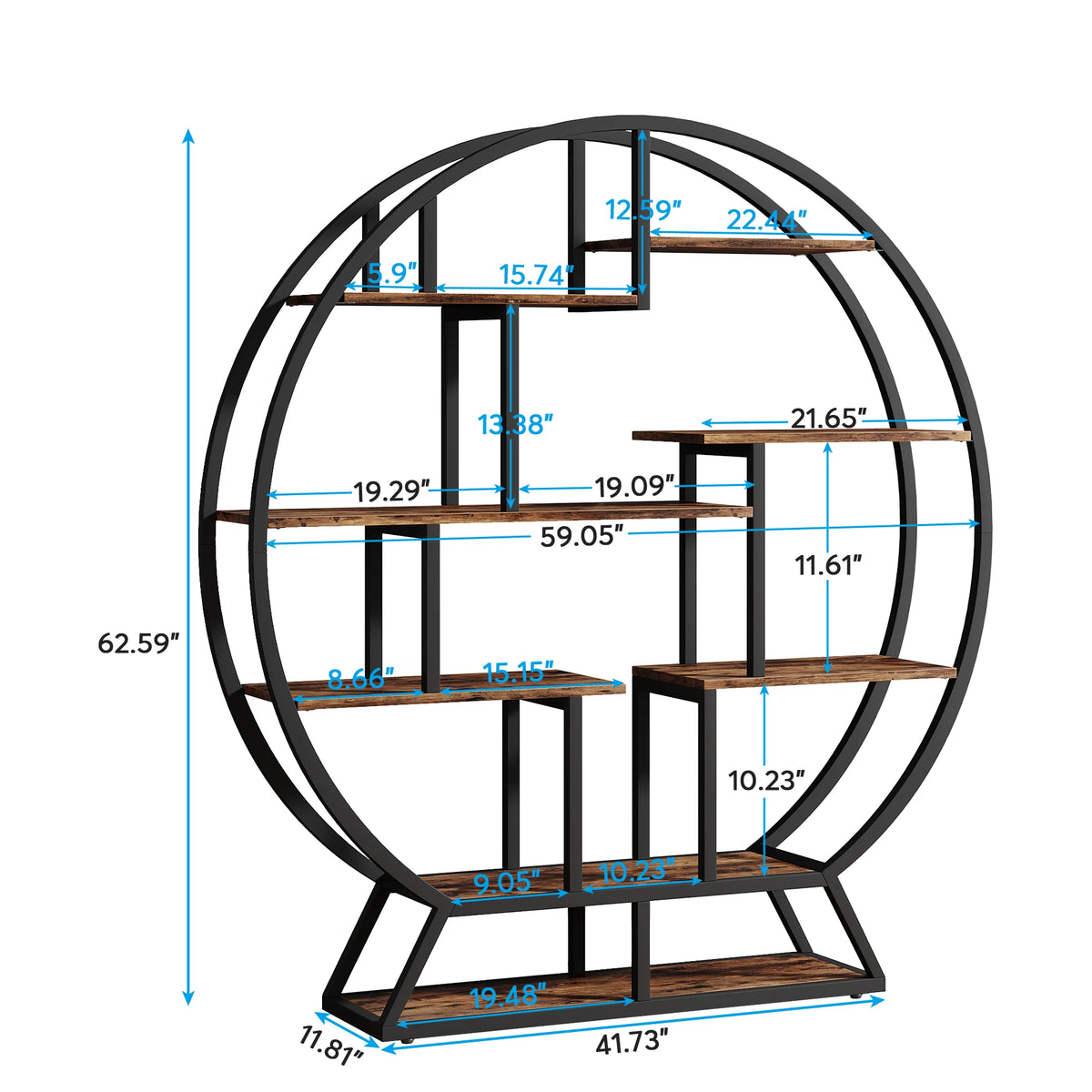 Tribesigns 63 Inch Industrial Round Book Shelf With Staggered Shelves