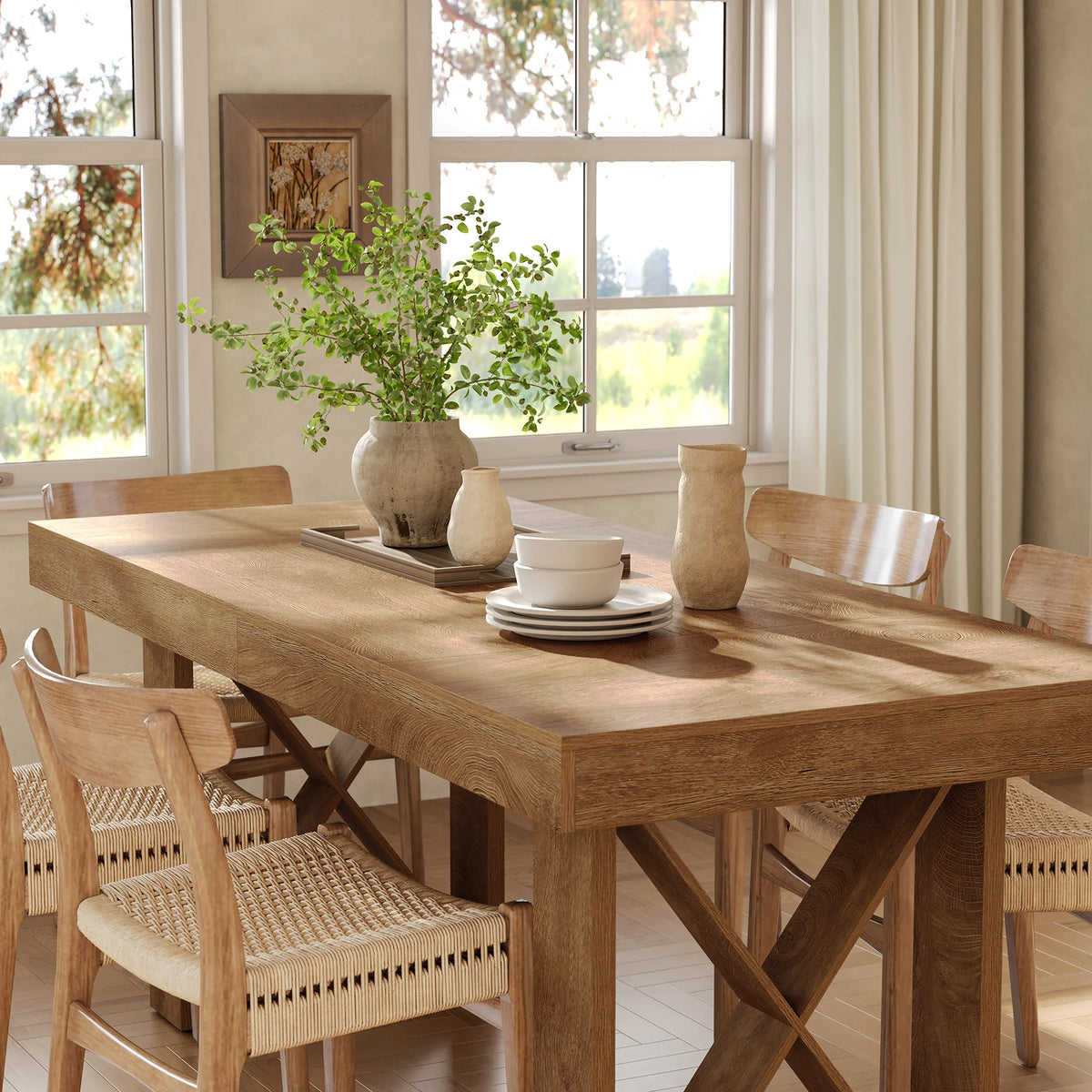 Tribesigns Farmhouse Wooden Rectangular Dining Table