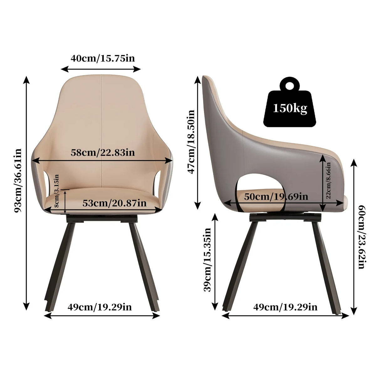 Modern Swivel Dining Chairs With High Backrest And Steel Frame