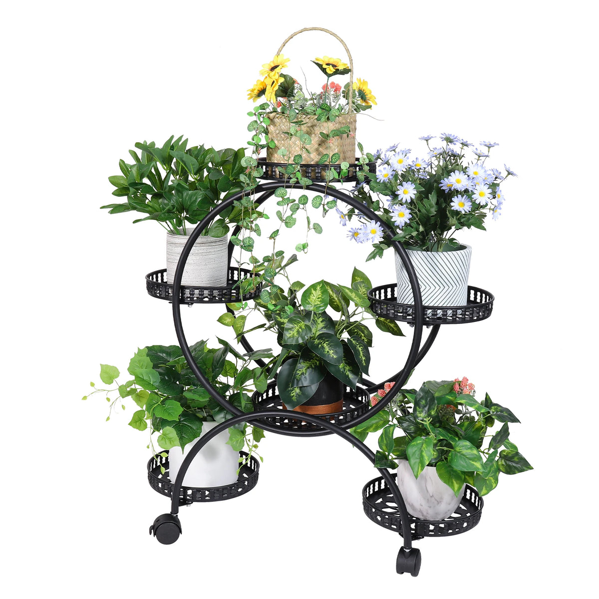 BINGOPAW 6-Tier Metal Plant Stand With Wheels For Indoor Outdoor