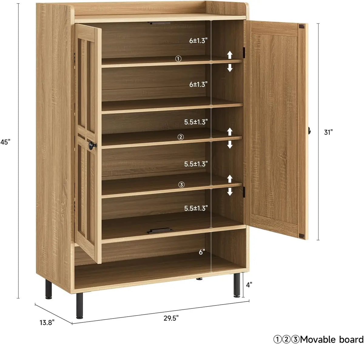 ONBRILL Six Tier Shoe Storage Cabinet With Adjustable Shelves