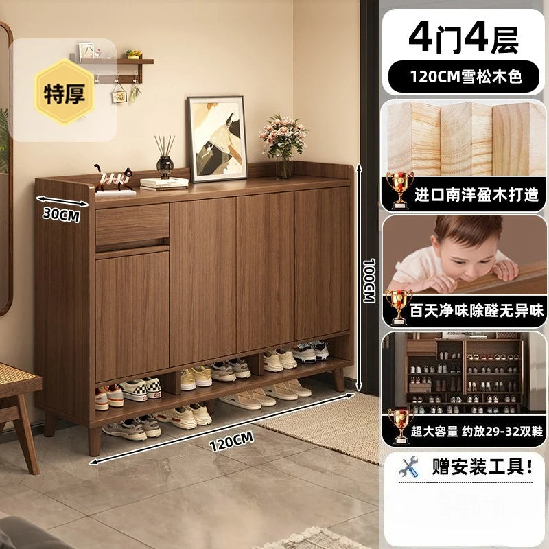 MoYu Modern Pine Wood Freestanding Shoe Rack Cabinet