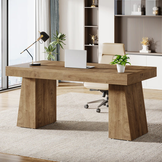 Tribesigns Wooden Executive Office Desk With Double Pedestal Workstation