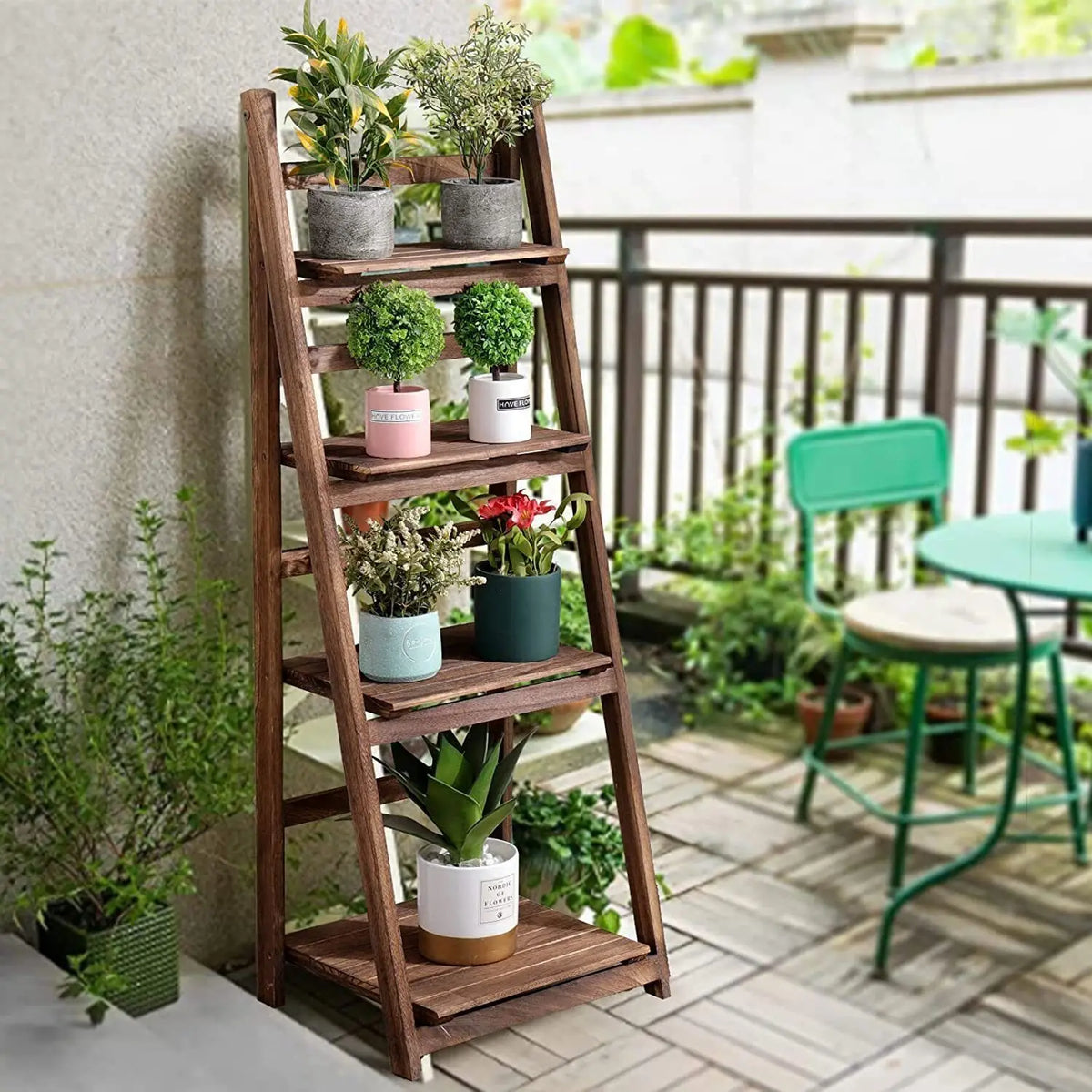 Folding Four Tier Ladder Shelf For Living Room Display