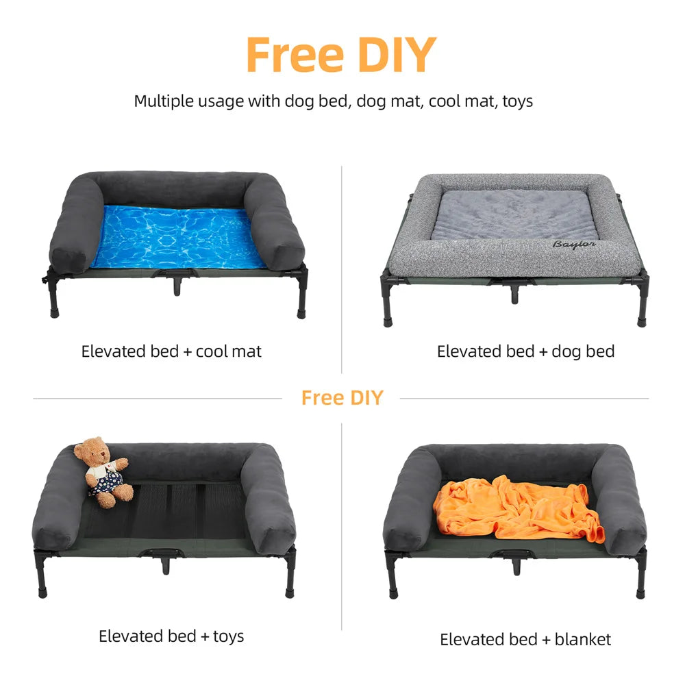 BORWART Outdoor Raised Dog Bed With Cooling Breathable Mat Plush