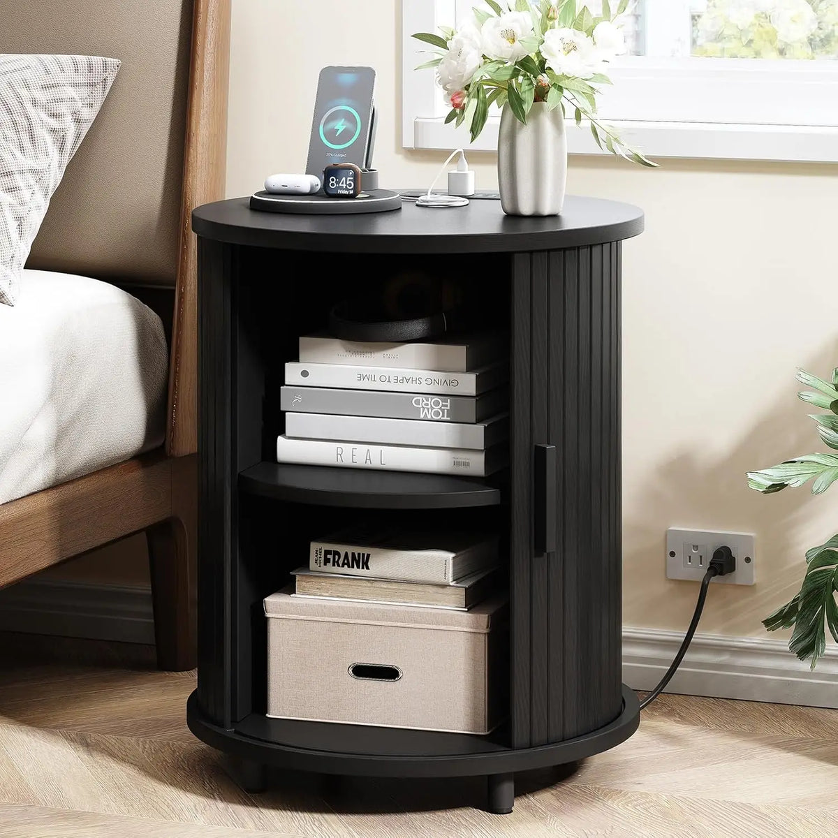 Onbrill Fluted Round End Table Set Of Two Wooden Nightstands