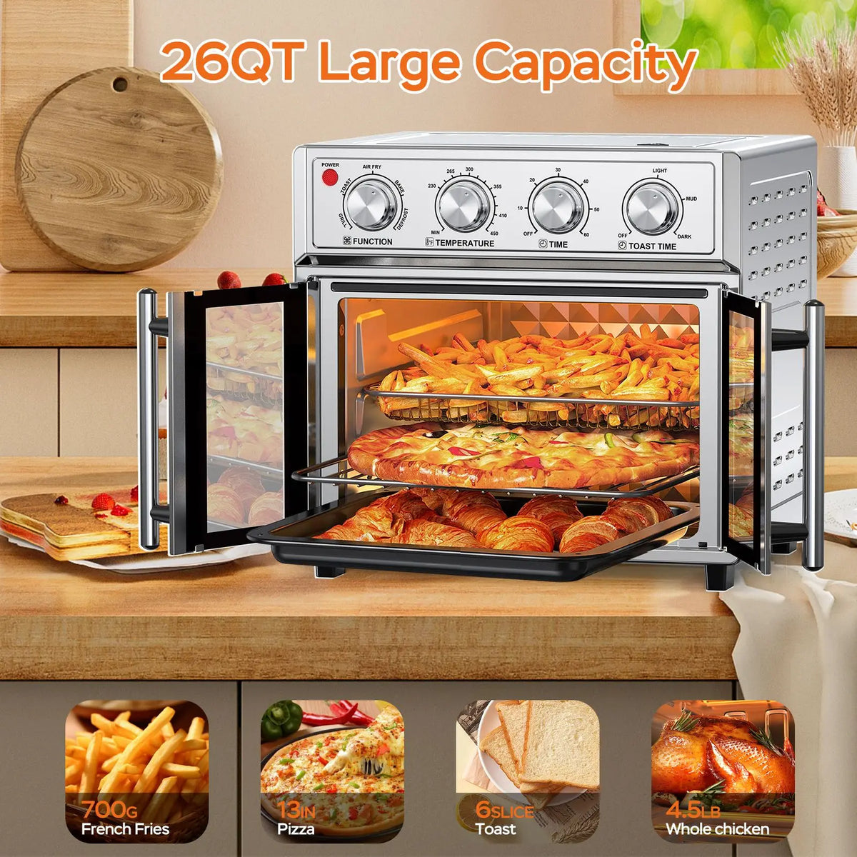 French Door Air Fryer Convection Toaster Oven 1700W Multifunction