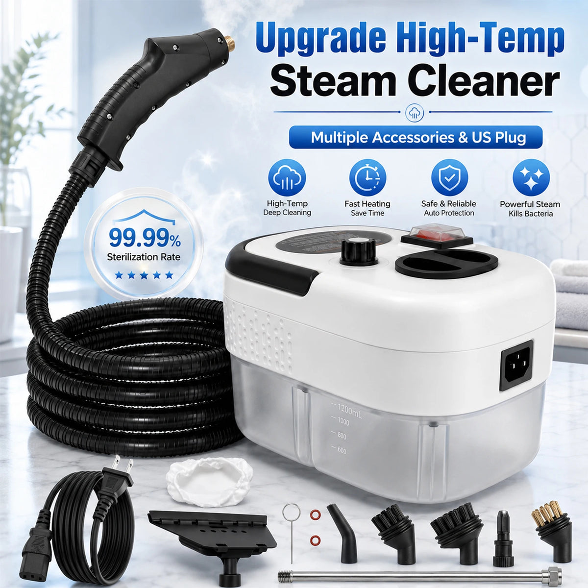 2500W Compact Handheld Steam Cleaner 110V US Plug Machine