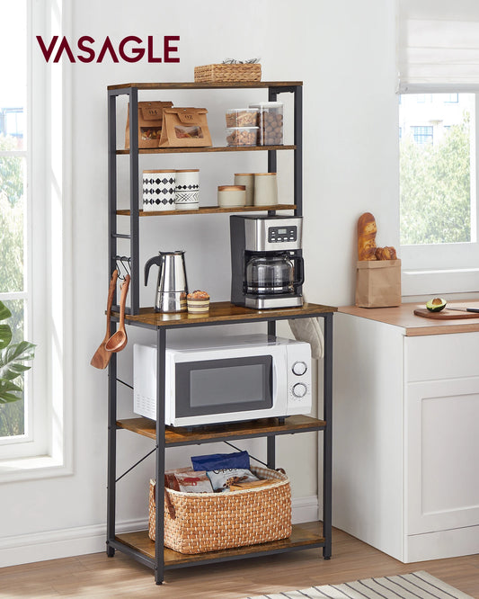 VASAGLE Coffee Bar Baker Rack With Storage And 6 Hooks