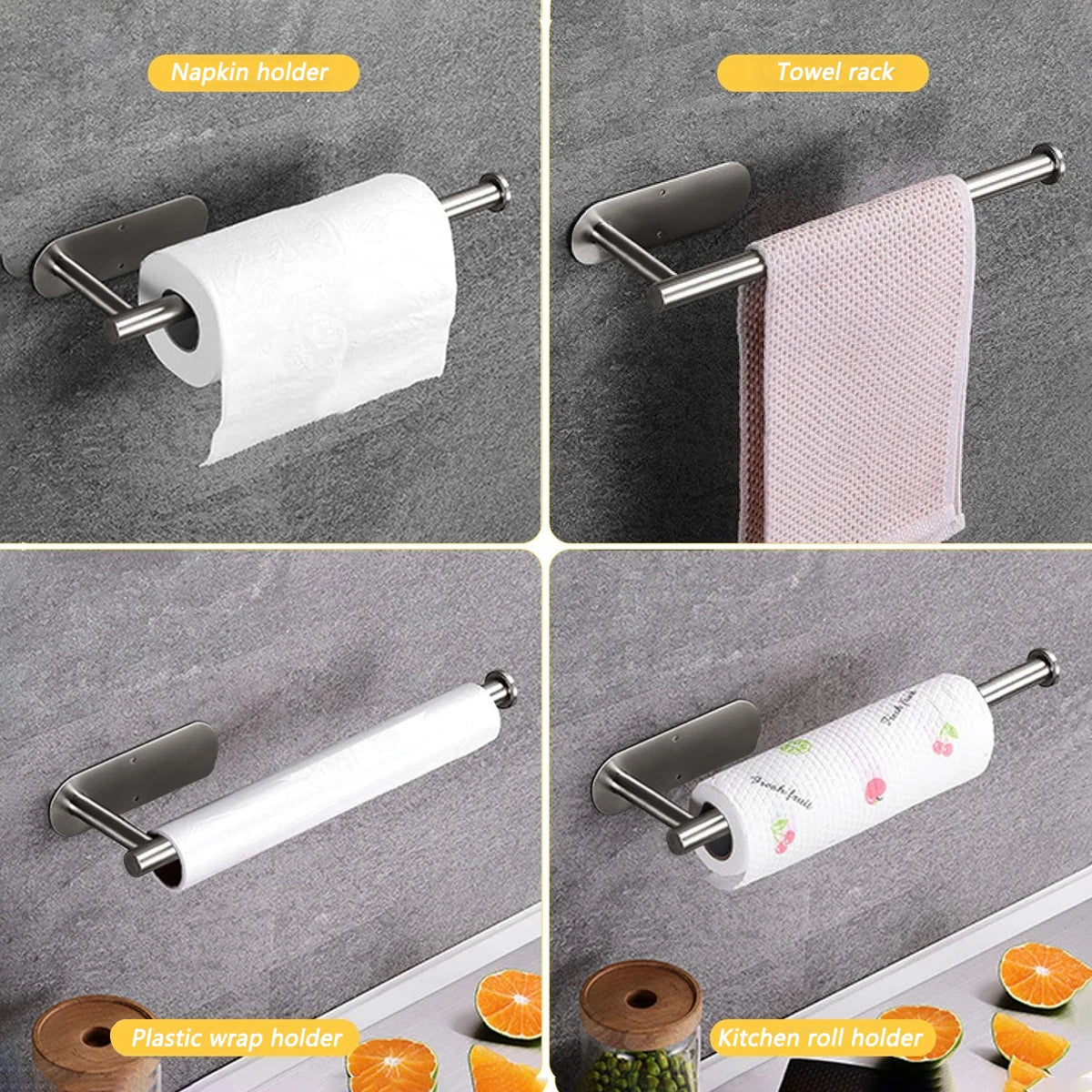 Adhesive Roll Paper Holder Kitchen Bathroom Organizer