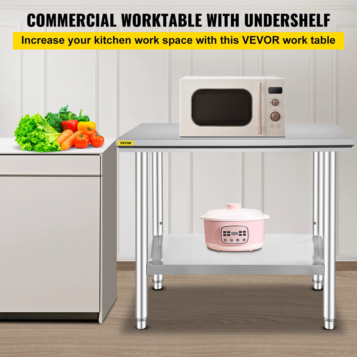 SucceBuy Stainless Steel Kitchen Workbench With Undershelf