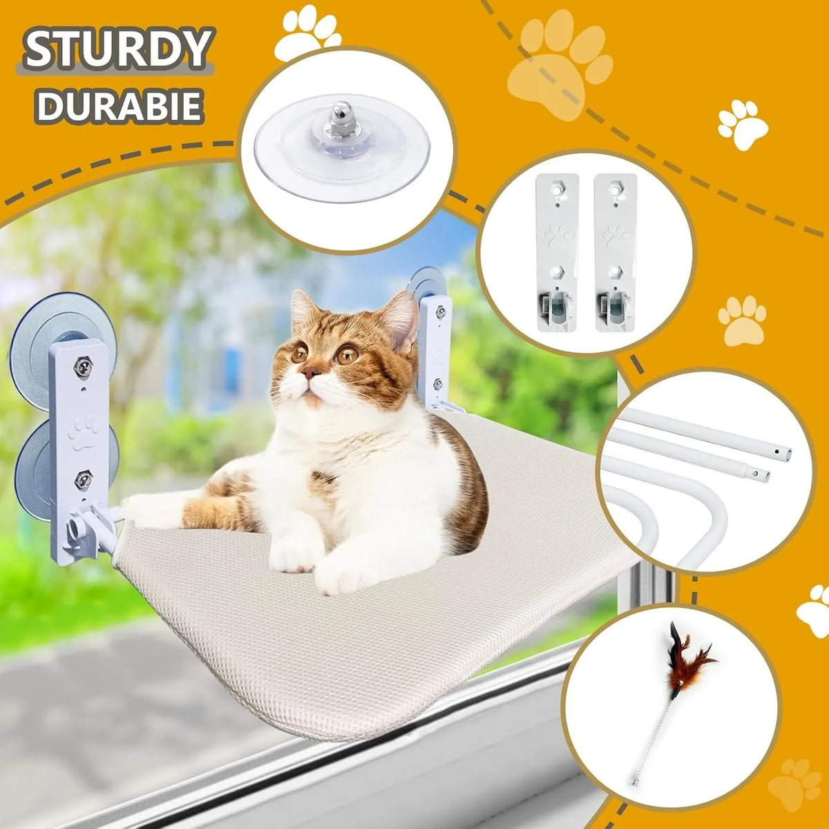 Foldable Window Cat Hammock Bed With Four Strong Suction Cups