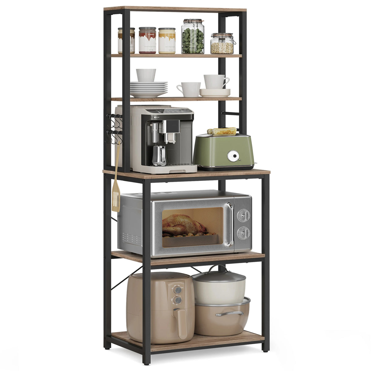 VASAGLE Coffee Bar Baker Rack With Storage And 6 Hooks